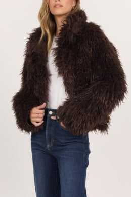 D+J CHOCOLATE FAUX FUR JACKET