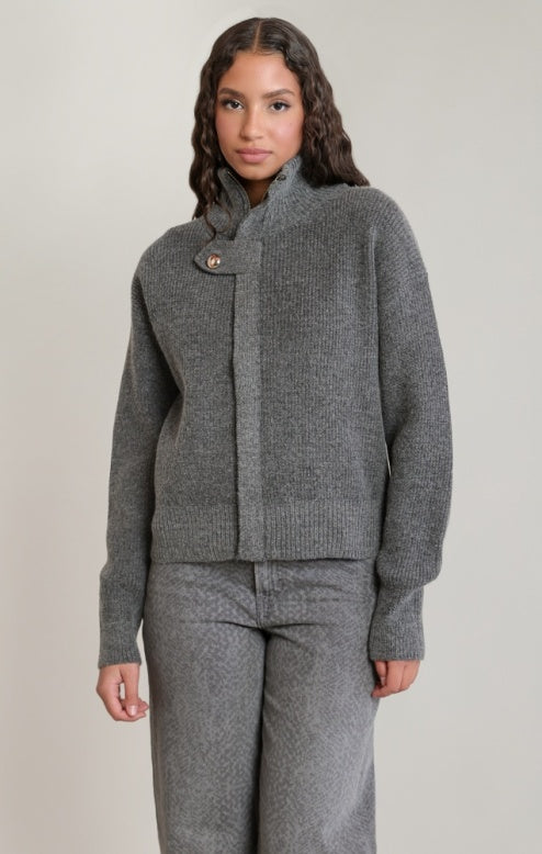 DEX DARK GREY MELANGE ZIP-UP CARDIGAN