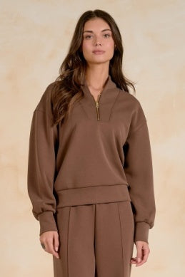BROWN 3/4 ZIP SWEATSHIRT