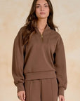BROWN 3/4 ZIP SWEATSHIRT