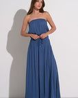 BLUE STRAPLESS SMOCK MAXI