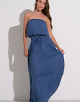 BLUE STRAPLESS SMOCK MAXI