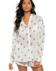 WHITE EVIL EYE BUTTON DOWN SHIRT/COVERUP