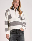 HEATHER GREY/WHITE STRIPE 3/4 ZIP SWEATER
