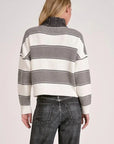 HEATHER GREY/WHITE STRIPE 3/4 ZIP SWEATER