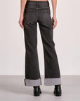GREY WASH DENIM W/CUFFED BOTTOM