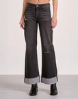 GREY WASH DENIM W/CUFFED BOTTOM