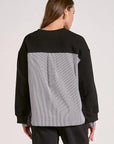 BLK STRIPE MIXED MEDIA TOP