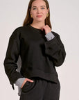 BLK STRIPE MIXED MEDIA TOP