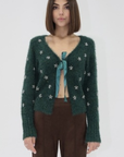EMERALD GREEN CARDIGAN W/STONE DETAIL