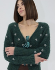 EMERALD GREEN CARDIGAN W/STONE DETAIL