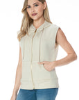 CREAM SLVLESS ZIP UP VEST