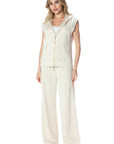 CREAM WIDE LEG W/RAW EDGE PANT