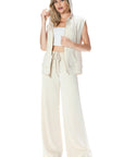 CREAM WIDE LEG W/RAW EDGE PANT