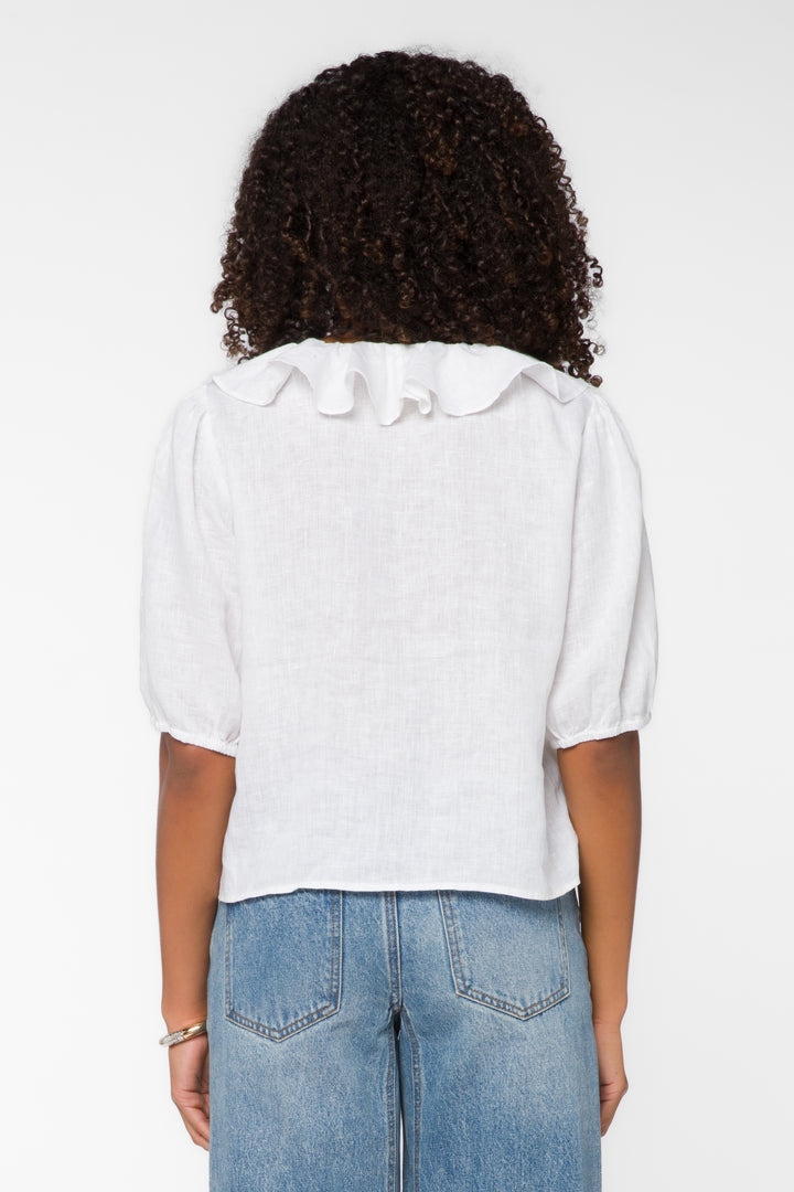 WHITE BLOUSE W/RUFFLE DETAIL