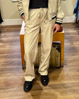 FAUX LEATHER TAUPE TRACK PANT