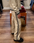 FAUX LEATHER TAUPE TRACK PANT