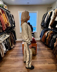 FAUX LEATHER TAUPE TRACK PANT