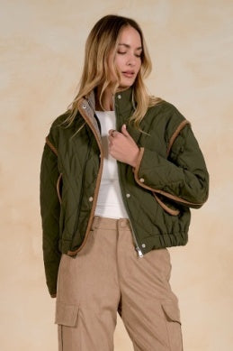 OLIVE JACKET W/CURDOROY TRIM
