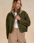 OLIVE JACKET W/CURDOROY TRIM