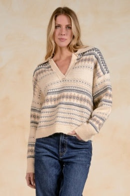 OFF WHITE V-NECK SWEATER W/COLLAR