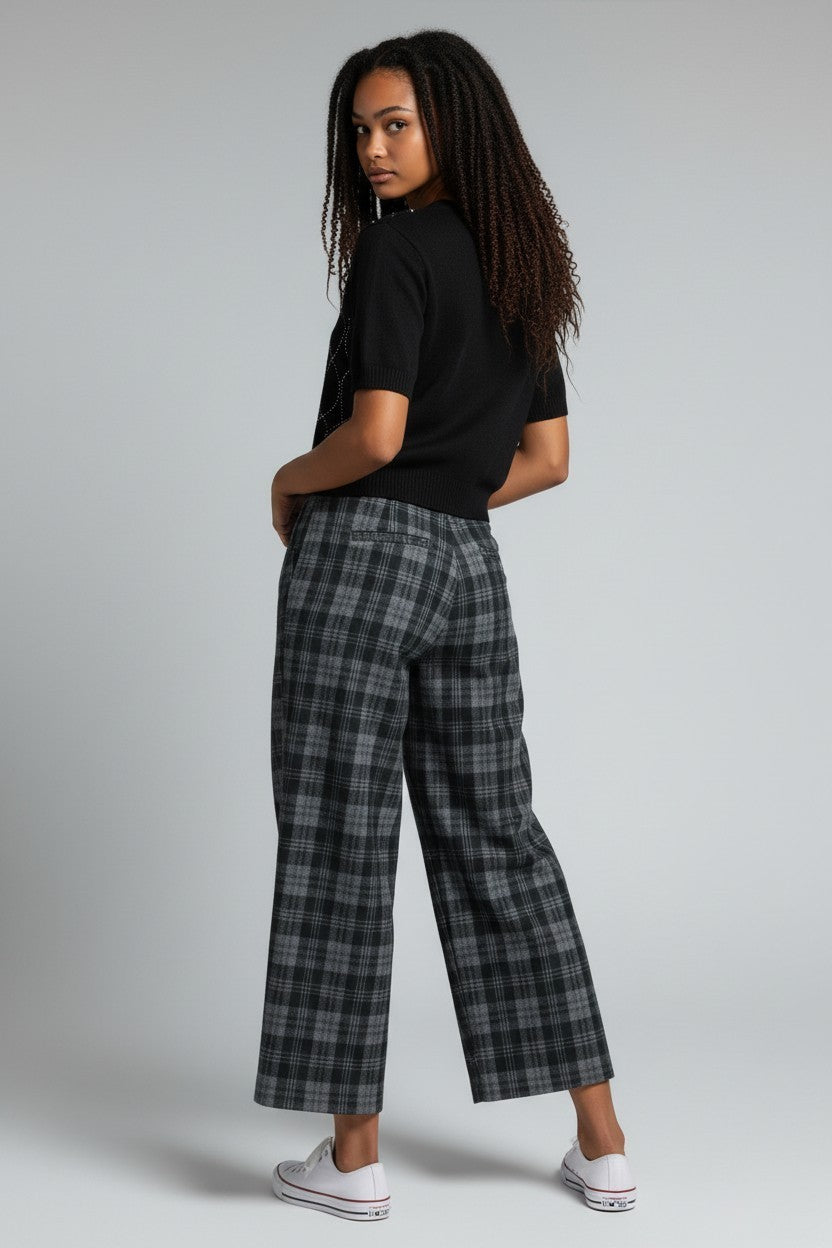P+M GREY PLAID NADIA PANT
