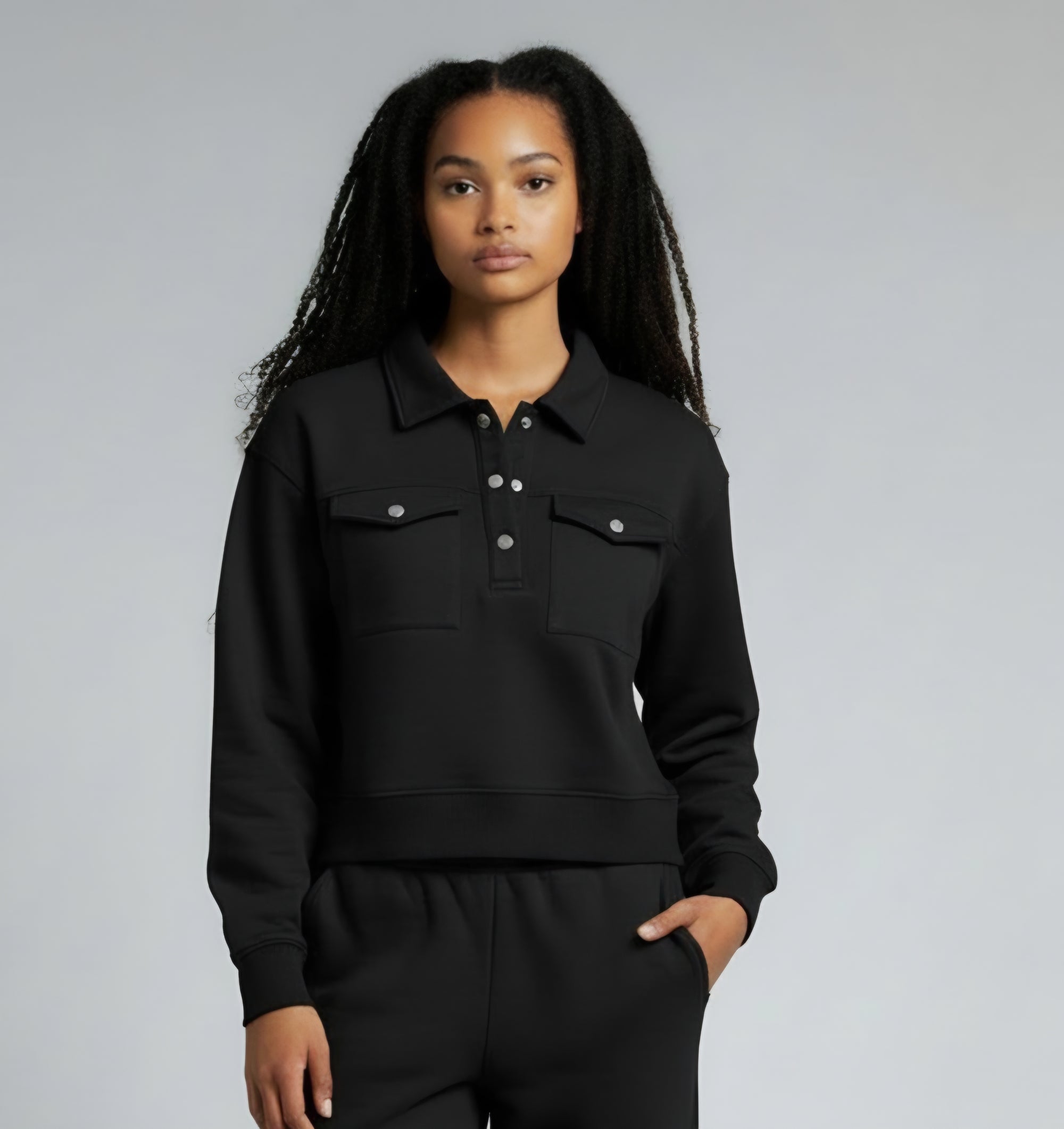 HANCOCK 3/4 SNAP SWEATSHIRT/BLK