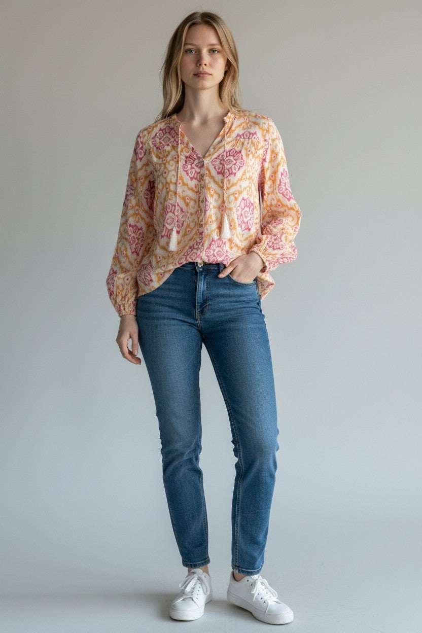 GOLD PRINT BUTTON BLOUSE