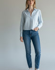 AQUA VNECK COLLARED TOP