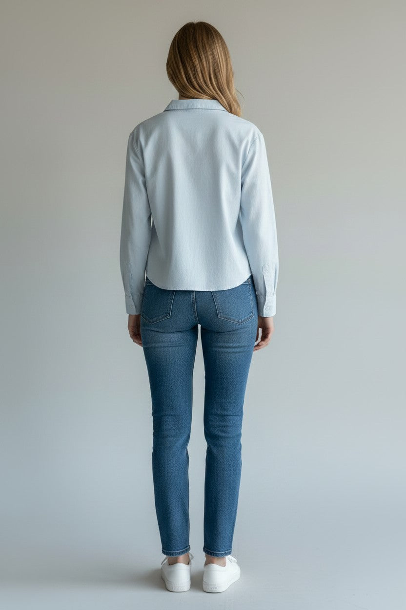 AQUA VNECK COLLARED TOP