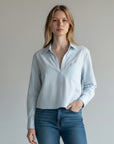 AQUA VNECK COLLARED TOP