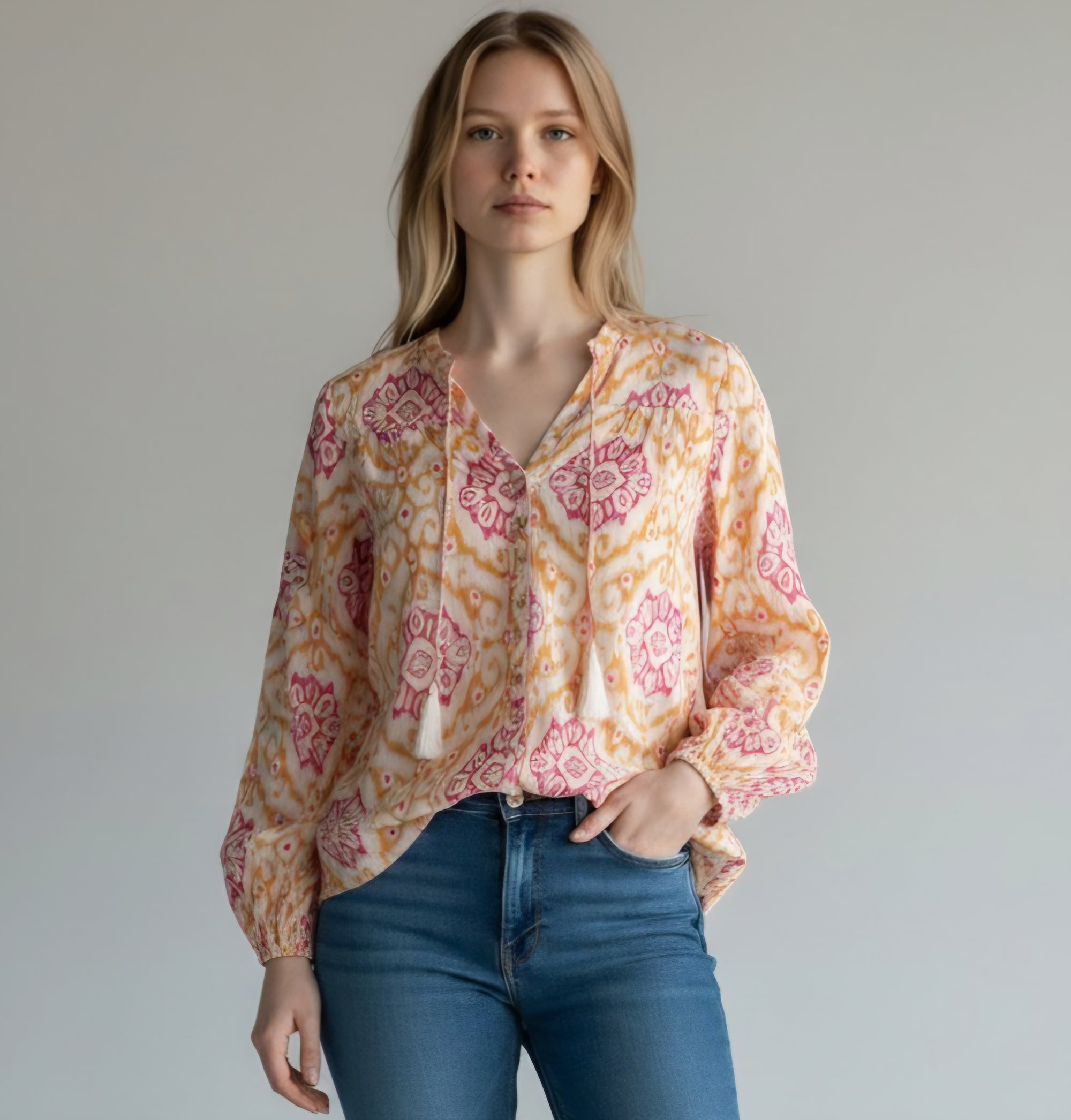 GOLD PRINT BUTTON BLOUSE