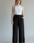 BLACK ELASTIC WAIST PANTS W/SIDESLIT