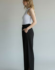 BLACK ELASTIC WAIST PANTS W/SIDESLIT