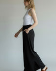 BLACK ELASTIC WAIST PANTS W/SIDESLIT