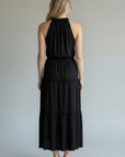 BLACK SOFT TIERED MIDI DRESS