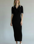 SHORTSLV V-NECK MAXI DRESS W/COLLAR