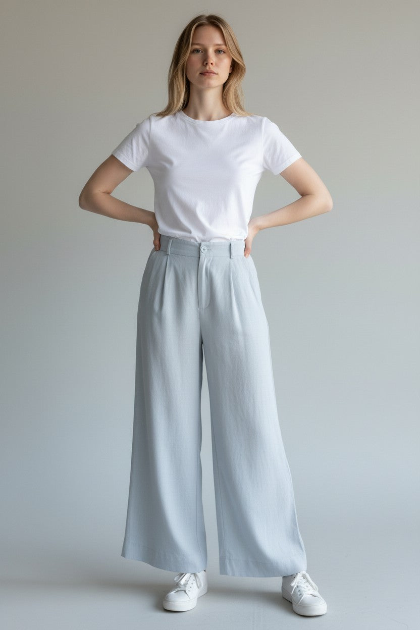 WIDE LEG PULL ON PANT IN DOVE