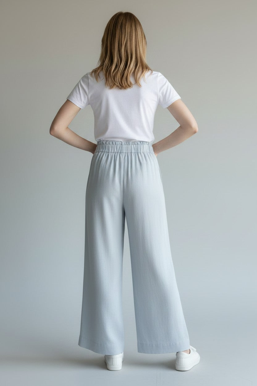 WIDE LEG PULL ON PANT IN DOVE
