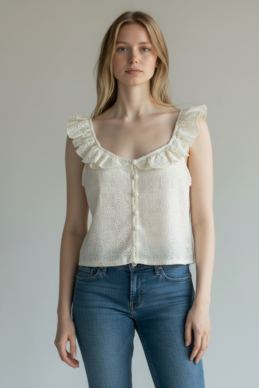 DEX CREAM EYELET TANK