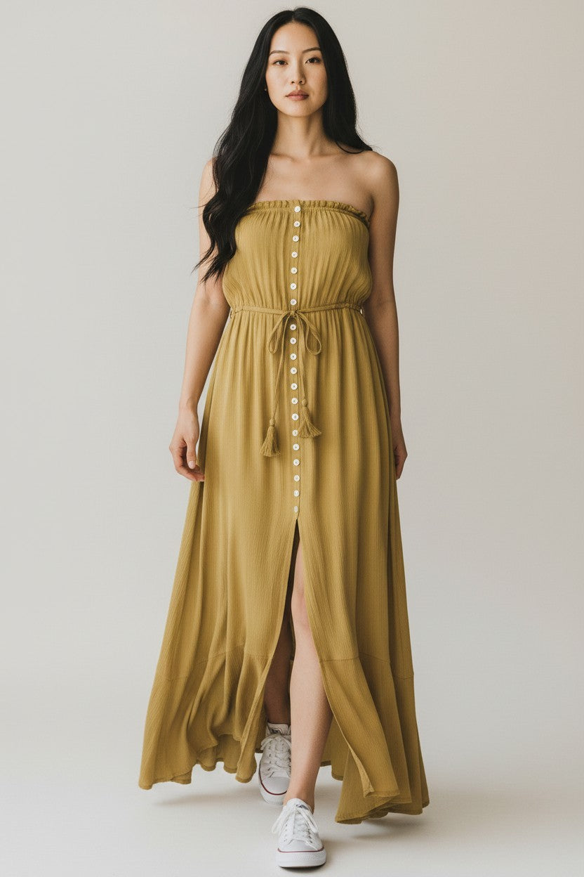 MUSTARD STRAPLESS MAXI