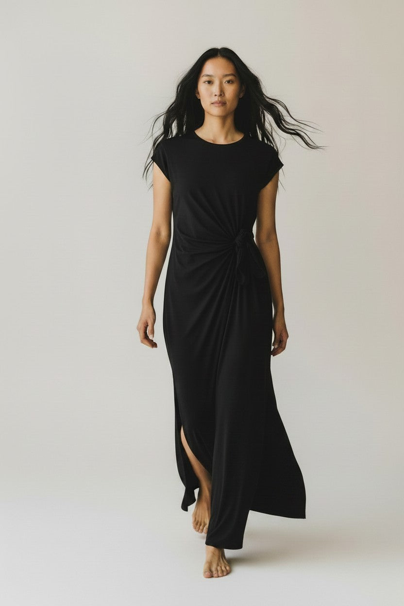 BLACK DRESS WITH SIDE TIE