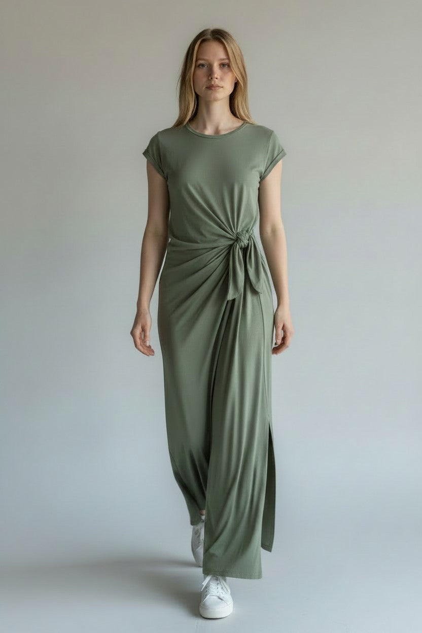 GREEN DRESS WITH SIDE TIE