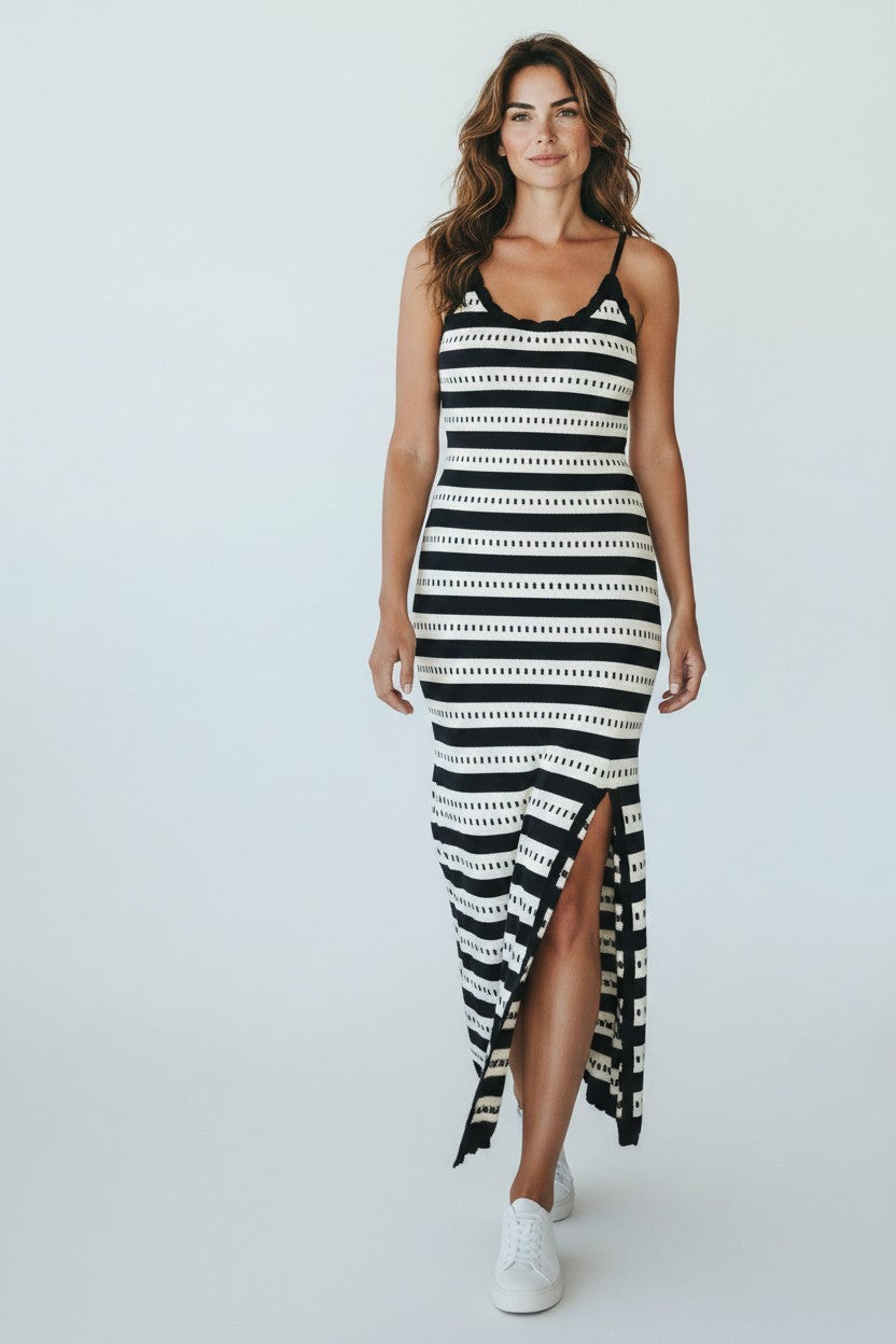 SCALLOP TRIM SWEATER DRESS