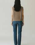 SLVLESS CAMEL SWEATER W/FRONT BUTTON DETAIL