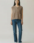 SLVLESS CAMEL SWEATER W/FRONT BUTTON DETAIL