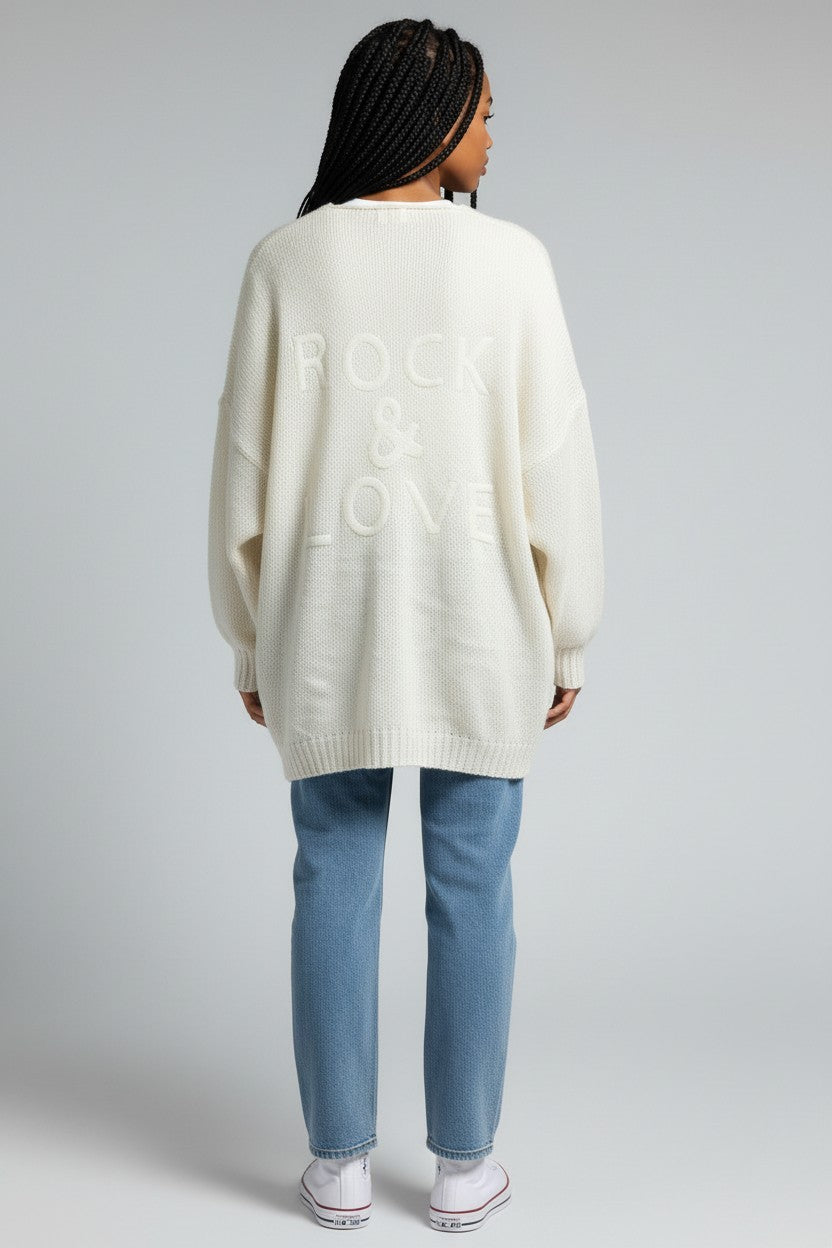 CREAM ROCK &amp; LOVE CARDIGAN
