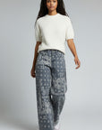 WIDE LEG BANDANA PRINT JEANS