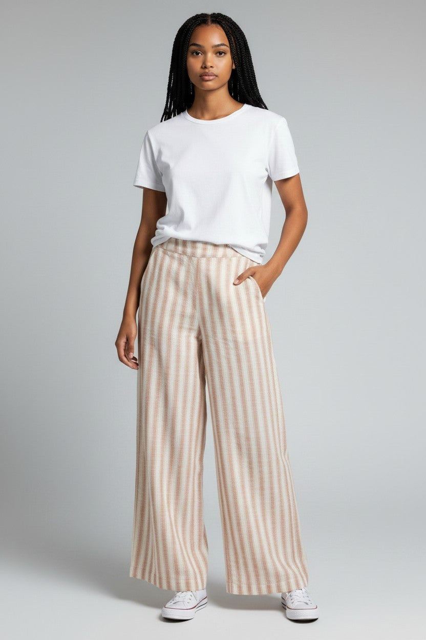 OFF WHITE AND DEEP MAUVE STRIPE PANT