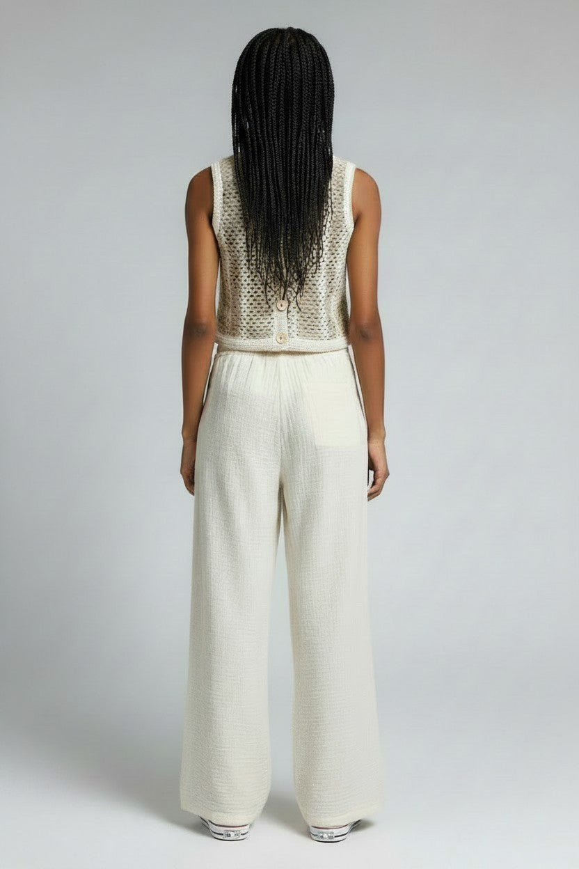 CREAM GAUZE PANT WITH SIDE DETAIL